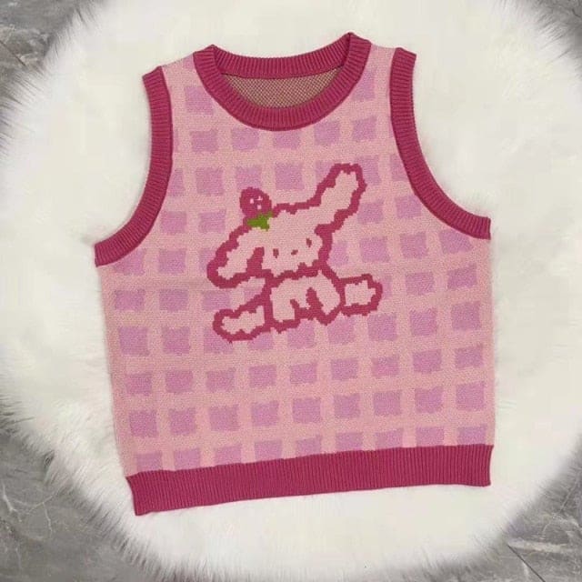 Preppy Style Kawaii Bunny Bear Winter Lolita Knitted Vest