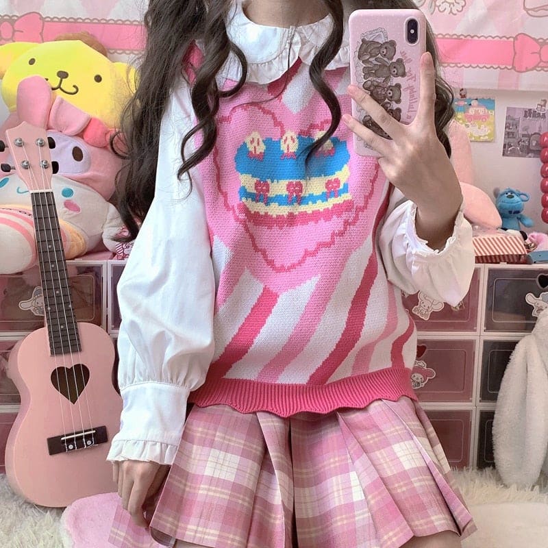 Preppy Style Kawaii Bunny Bear Winter Lolita Knitted Vest