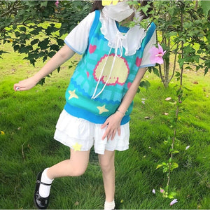 Preppy Style Kawaii Bunny Bear Winter Lolita Knitted Vest