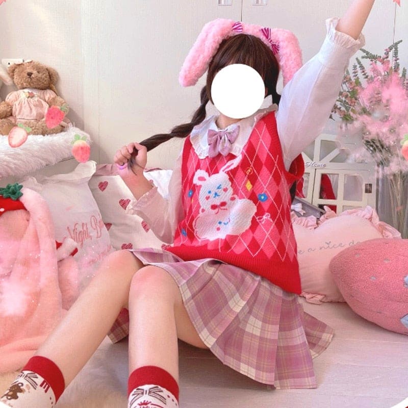 Preppy Style Kawaii Bunny Bear Winter Lolita Knitted Vest