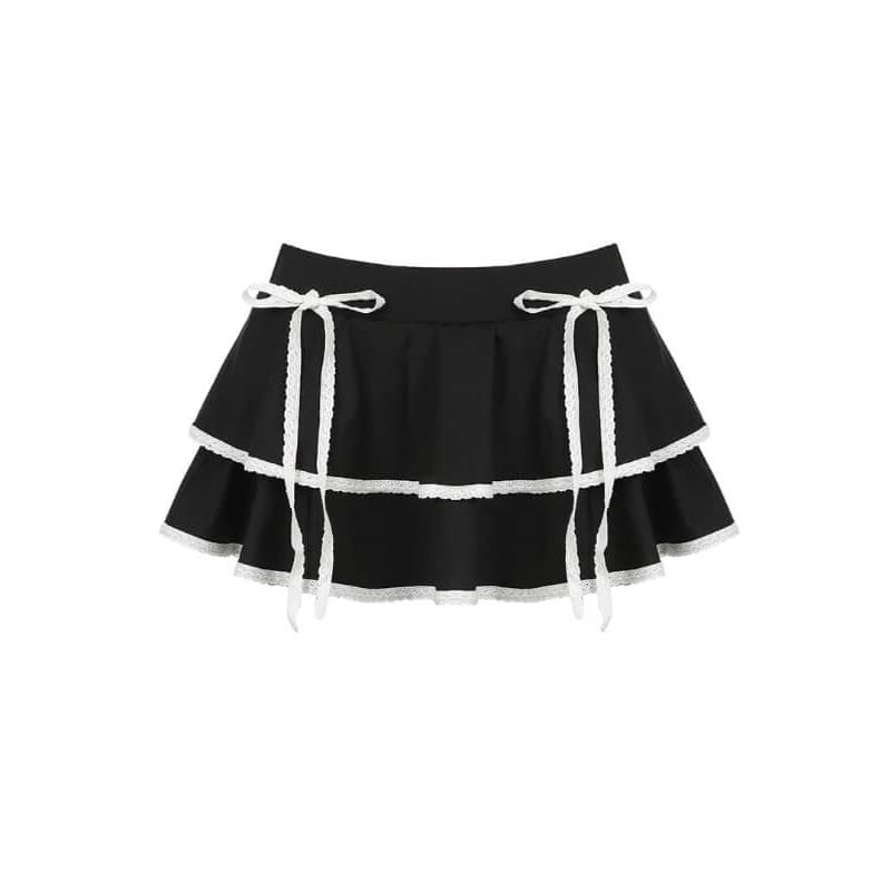 Princess Black with White Bow Layered Skirt - mini skirts