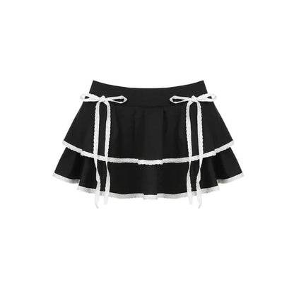 Princess Black with White Bow Layered Skirt - mini skirts