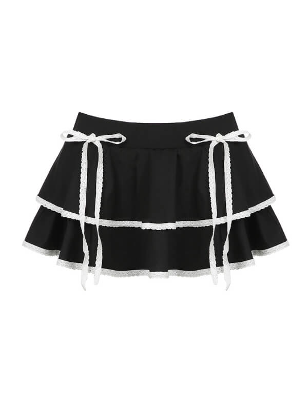 Princess Black with White Bow Layered Skirt - mini skirts