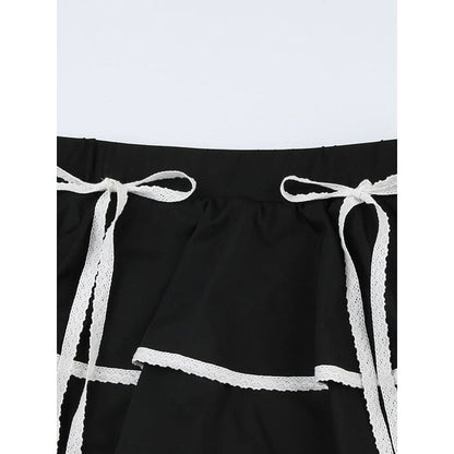 Princess Black with White Bow Layered Skirt - mini skirts