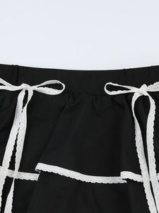 Princess Black with White Bow Layered Skirt - mini skirts