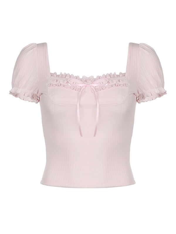 Princess Pink Bow Puff Sleeves Top - short sleeve tops