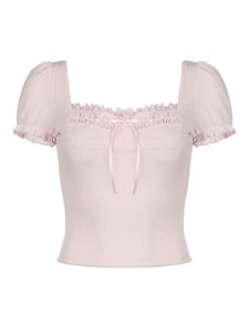 Princess Pink Bow Puff Sleeves Top - short sleeve tops
