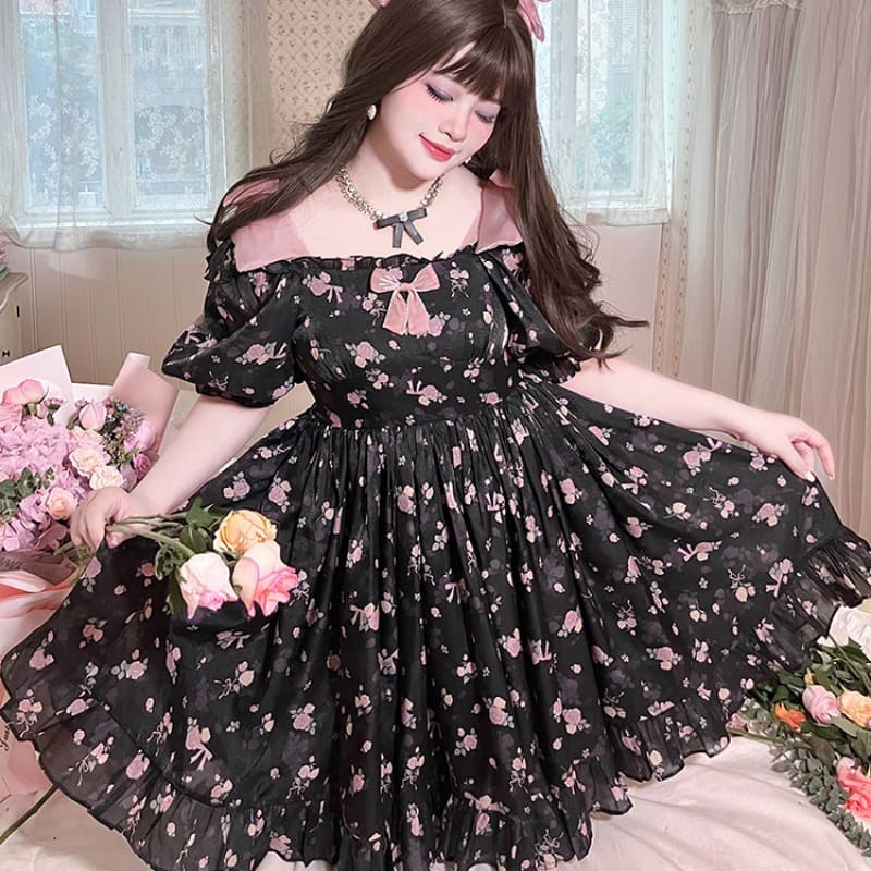 Princess Pink Roses Black Casual Lolita Dress ON803