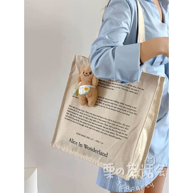 Print Canvas Tote Bag / Bag Charm / Set - 04 - With Bear