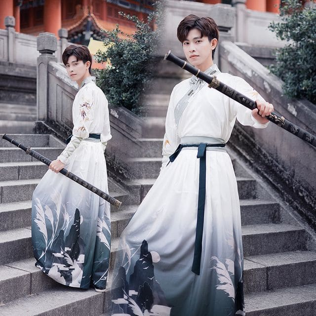 Print Gradient Hanfu Costume Set - Set of 2 - Top & Bottom