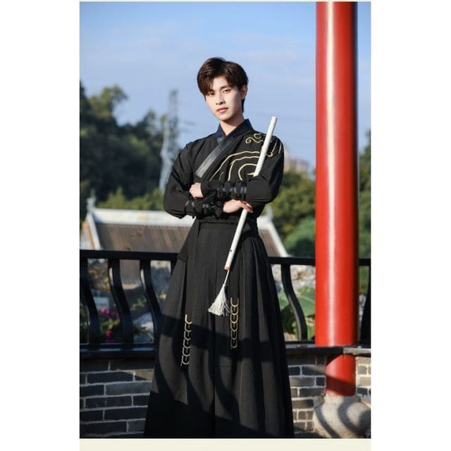 Print Hanfu Costume Set - Set - Black / S