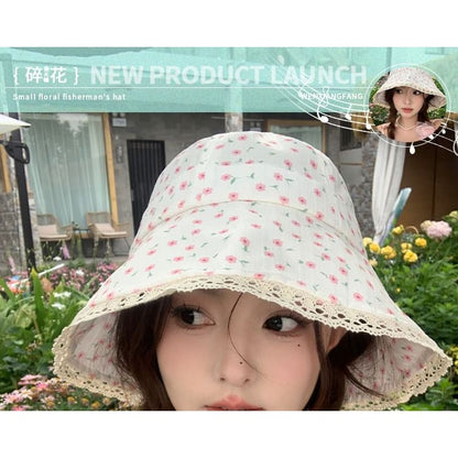 Print Lace Trim Bucket Hat