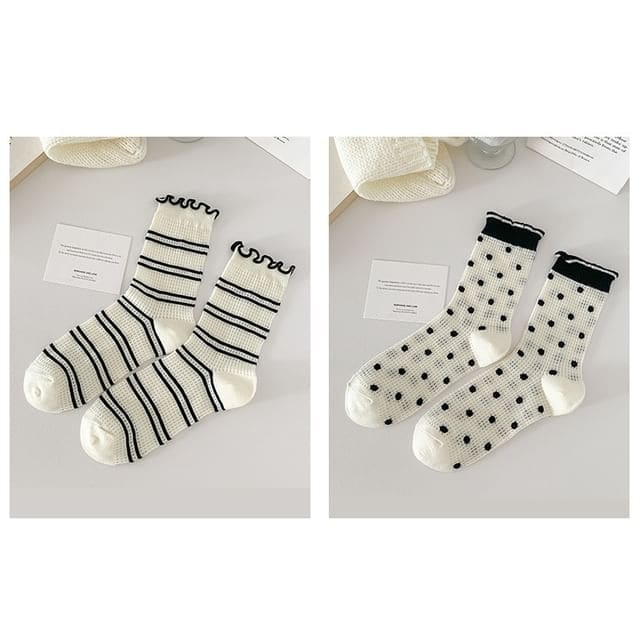 Printed Lettuce Edge Socks / Set - Set of 2 Pairs