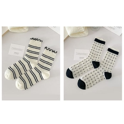 Printed Lettuce Edge Socks / Set - Set of 2 Pairs