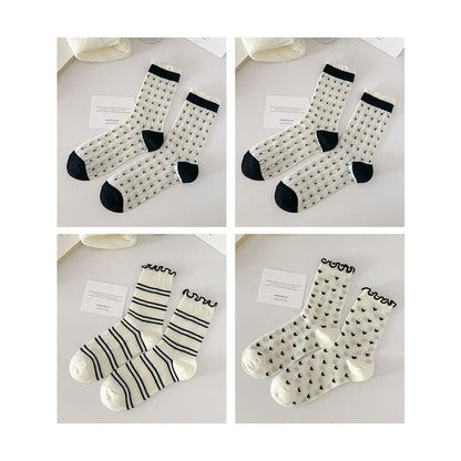 Printed Lettuce Edge Socks / Set - Set of 4 Pairs