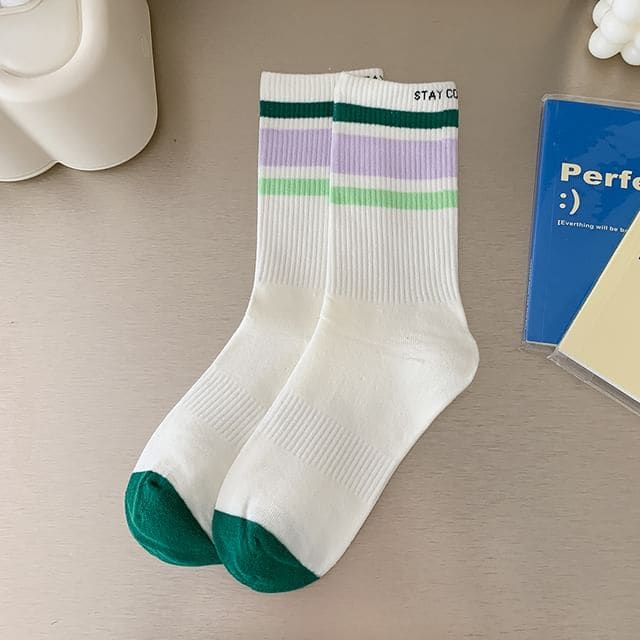 Printed Ribbed Socks / Set - Set Of 2 Pairs - Horizontal