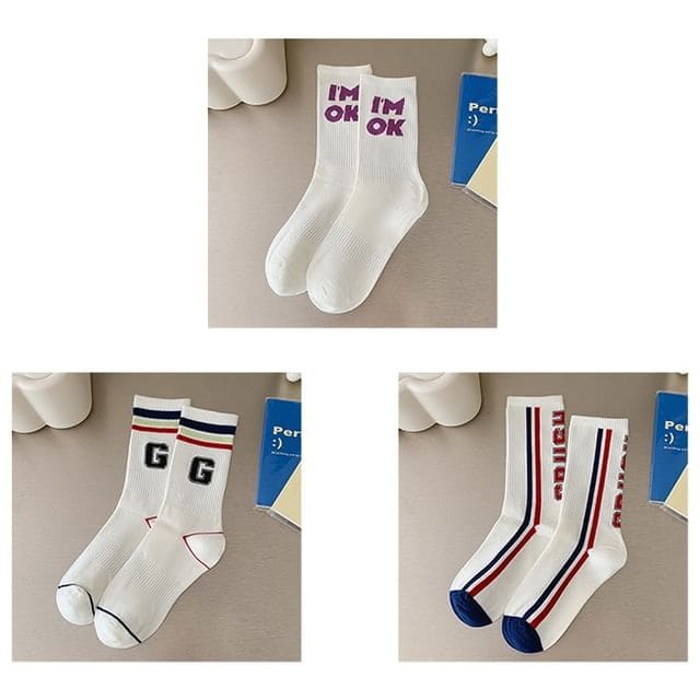 Printed Ribbed Socks / Set - Set Of 3 Pairs - OK & G &