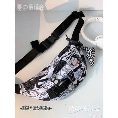 Printed Sling Bag / Bag Charm / Set - With Knot Charm