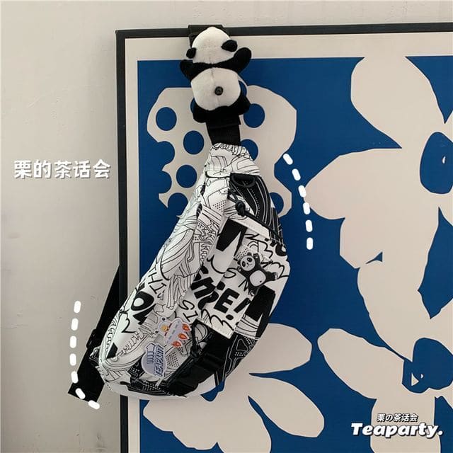 Printed Sling Bag / Bag Charm / Set - With Panda Charm