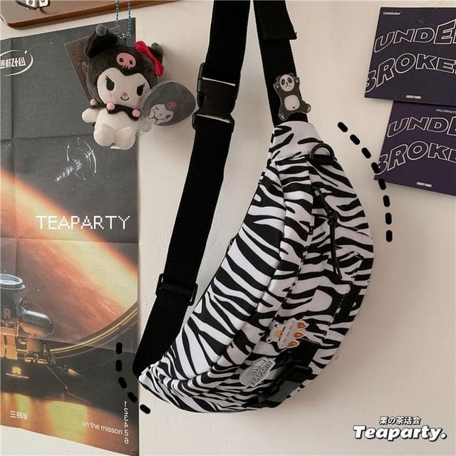 Printed Sling Bag / Bag Charm / Set - Without Charm - Zebra