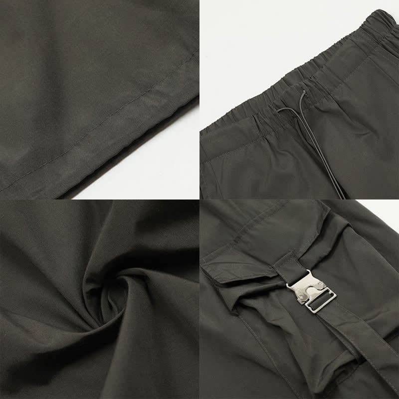 Puff Sleeve Crop Shirt Pocketed Loose Cargo Pants