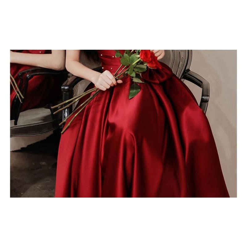 Puff-Sleeve Embellished Bow A-Line Prom Dress