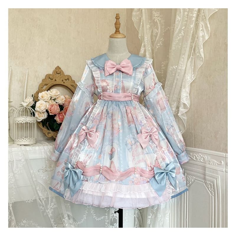 Puff-Sleeve Floral Print Bow Lolita Dress (Various Designs)