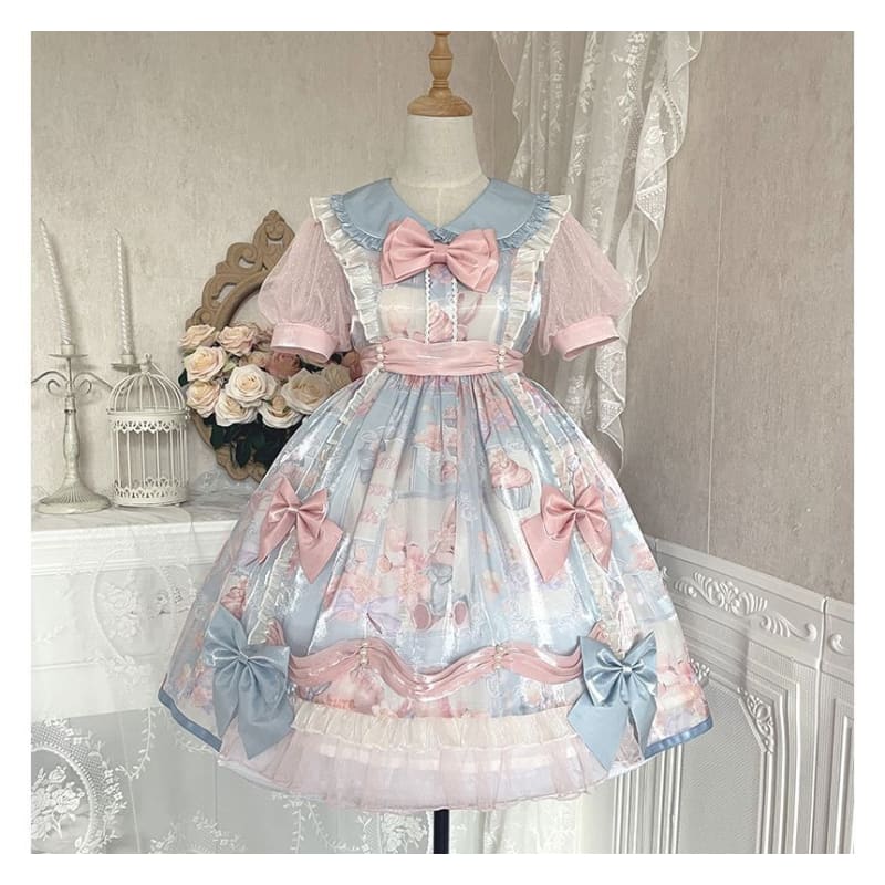 Puff-Sleeve Floral Print Bow Lolita Dress (Various Designs)