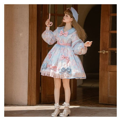 Puff-Sleeve Floral Print Bow Lolita Dress (Various Designs)