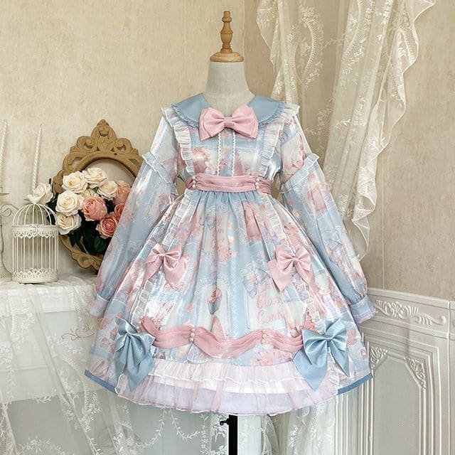 Puff-Sleeve Floral Print Bow Lolita Dress (Various Designs)