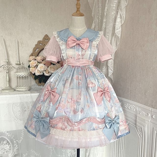 Puff-Sleeve Floral Print Bow Lolita Dress (Various Designs)