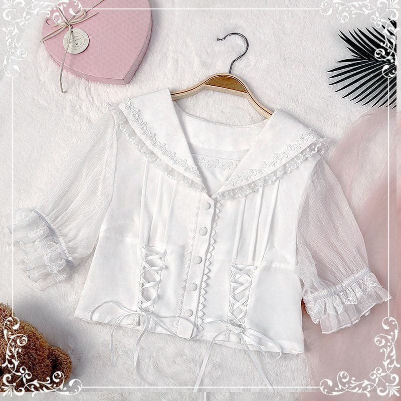 Puff-Sleeve Lace-Up Lolita Blouse