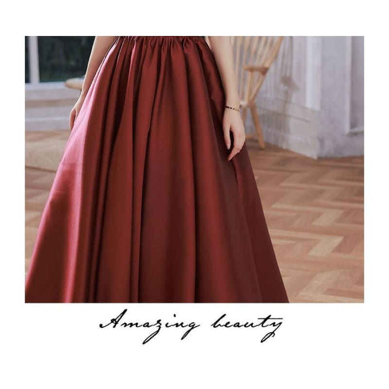 Puff-Sleeve Mesh Panel Plain A-Line Evening Gown