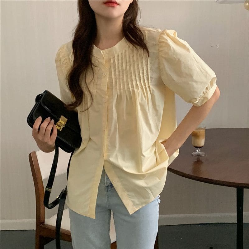 Puff Sleeve Plain Blouse