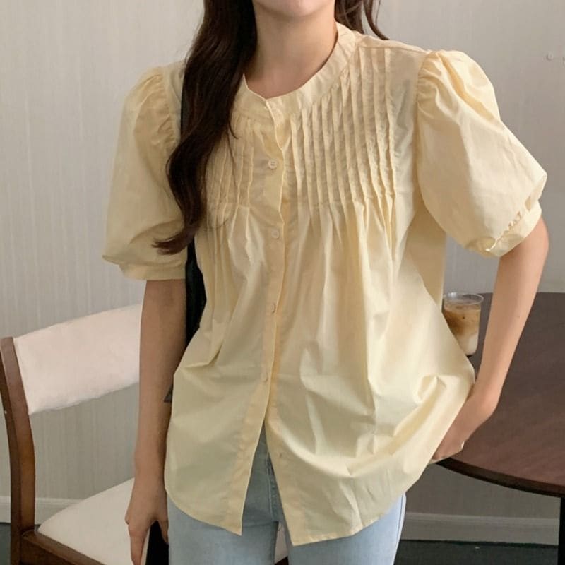 Puff Sleeve Plain Blouse