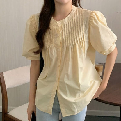 Puff Sleeve Plain Blouse