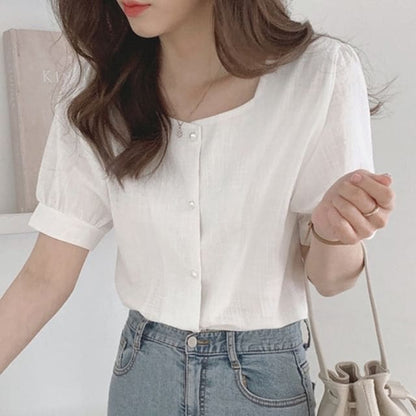 Puff Sleeve Square Neck Blouse