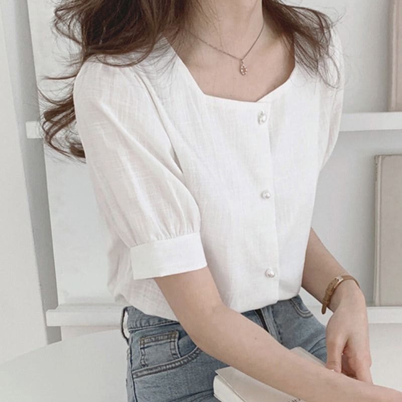 Puff Sleeve Square Neck Blouse