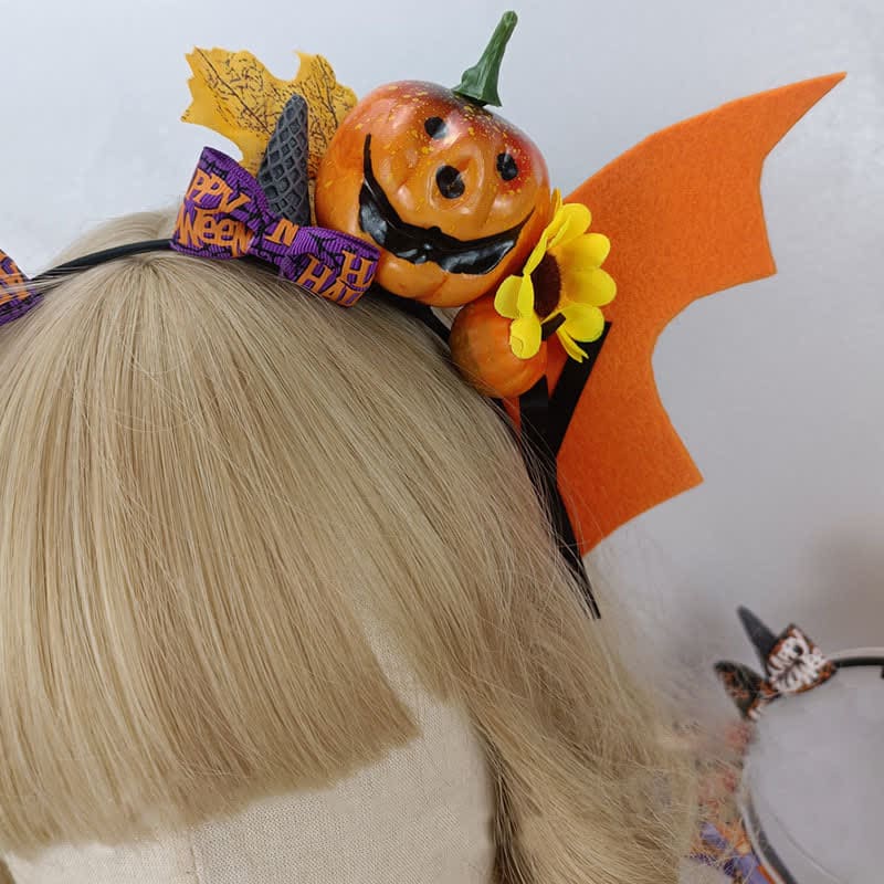 Pumpkin Bat Wings Headband Halloween Hair Accessory