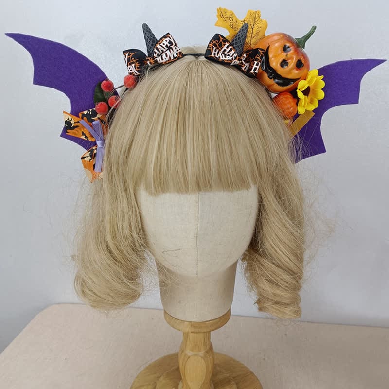 Pumpkin Bat Wings Headband Halloween Hair Accessory