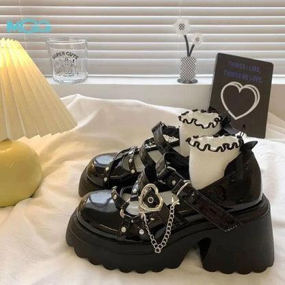 Kawaii Aesthetic Y2K Cute Fairy Punk Chunky Heart Mary Jane Lolita Shoes MK Kawaii Store