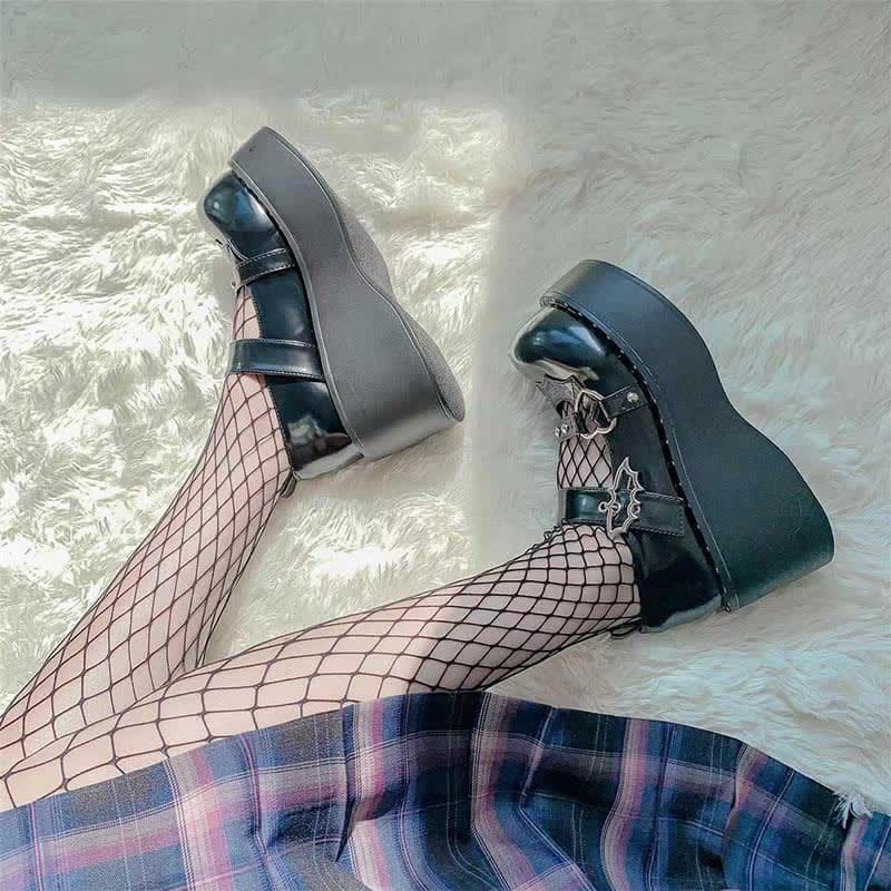 Punk Goth Bat Love Heart Buckle Platform Lolita Mary Janes