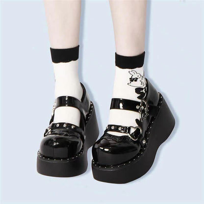 Punk Goth Bat Love Heart Buckle Platform Lolita Mary Janes