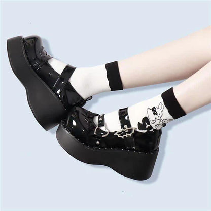 Punk Goth Bat Love Heart Buckle Platform Lolita Mary Janes