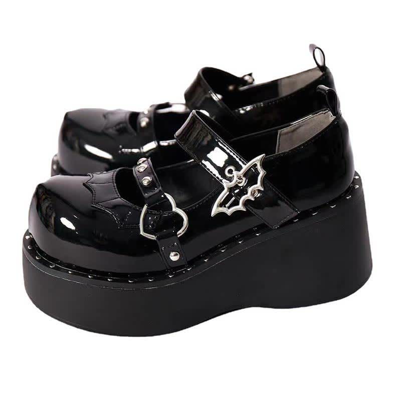 Punk Goth Bat Love Heart Buckle Platform Lolita Mary Janes