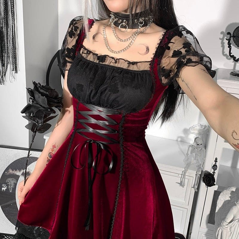 Punk Gothic Vintage Velvet Croset Dress MK17069