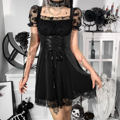 Punk Gothic Vintage Velvet Croset Dress MK17069