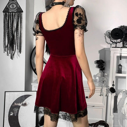 Punk Gothic Vintage Velvet Croset Dress MK17069