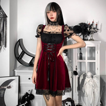 Punk Gothic Vintage Velvet Croset Dress MK17069