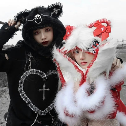 Punk Metal Cat Ear Plush Warm Windproof Cap Scarf BM095